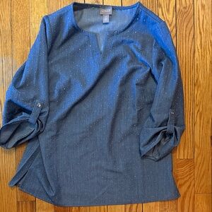 Chico's Navy Blue Blouse with Roll-Up Sleeves